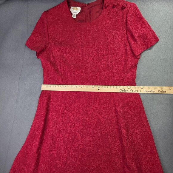 Talbots Dress Womens 12 P Red Silk Jacquard Floral A Line Midi Party Event Glam - Picture 13 of 15